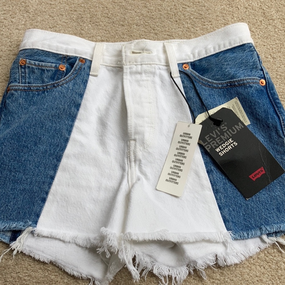 UO Levi patchwork jean shorts